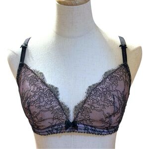 Victoria’s Secret Very Sexy Unlined Plunge Lace Bra Pink Black 34DD